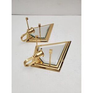 Gold Wall Candle Sconce Pair with Mirror Accent